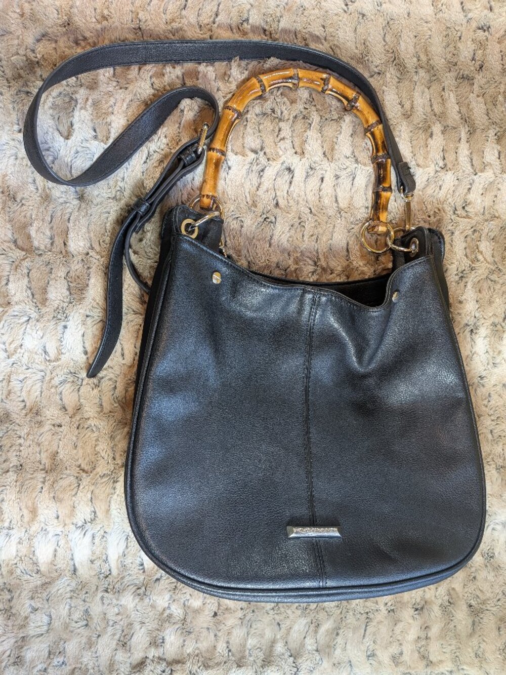 Bag | Enzo Angiolini Black Leather Bamboo Handle Hobo Bag